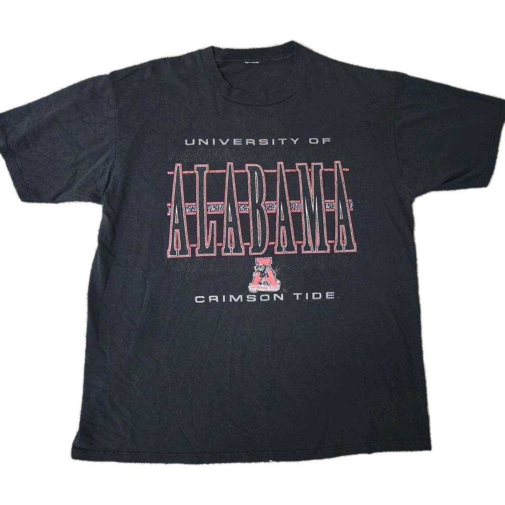 Vintage 90s Alabama Crimson Tide T Shirt Mens XL Black NCAA College Red Oak